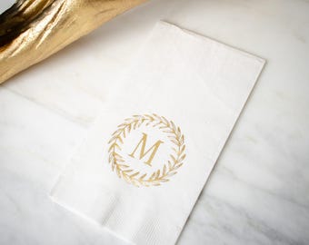 Wreath Monogram 3 Ply Guest Towels, Rehearsal Dinner Napkins, Custom Wedding Guest Towel Napkins, Guest Bathroom Hand Towels, Hostess Gifts
