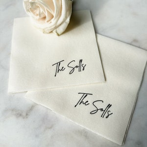 Custom Elegant Script Last Name Linen Like Beverage Napkins, Champagne Linen Like Wedding Napkins, Custom Napkins, Engagement party Napkins