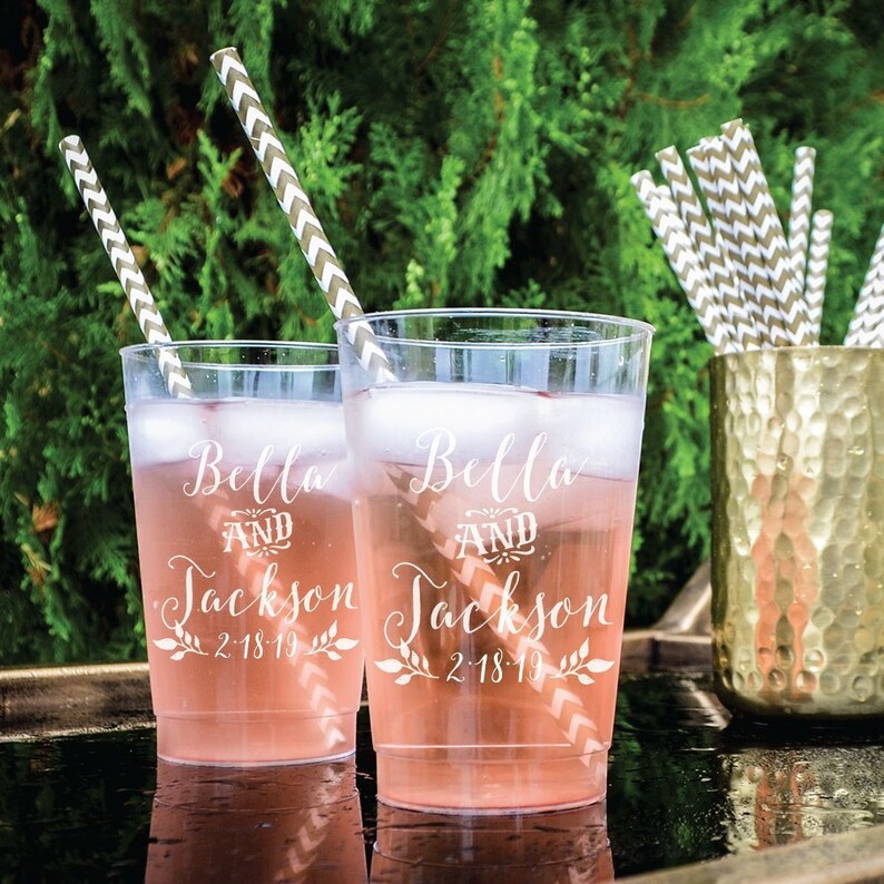 Personalized Plastic Wedding Cups, Custom Hard Plastic Cups, Personalized Barware, Custom Plastic Party Cups, Printed Cups, Party Decor image 1