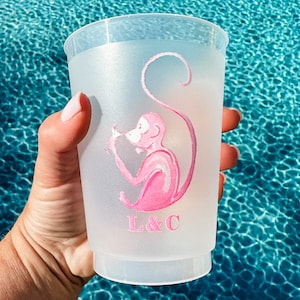 Full Color Custom Martini Monkey Frost Flex Cups, Full Color Cups, Colorful Event Frost Flex Cups, Full Color Watercolor Shatterproof Cups