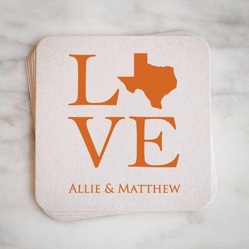 Personalized State Party Coasters, Custom Drink Coasters, State Love Coasters, Personalized Wedding Coasters, Custom Bar Coasters Bild 1