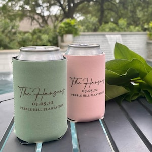 Custom Script Last Name Huggers, Custom Monogrammed Can Coolers, Custom Wedding Favors, Neoprene Can Coolers, Custom Neoprene Can Coolers