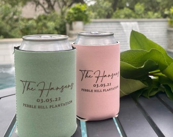 Custom Script Last Name Huggers, Custom Monogrammed Can Coolers, Custom Wedding Favors, Neoprene Can Coolers, Custom Neoprene Can Coolers