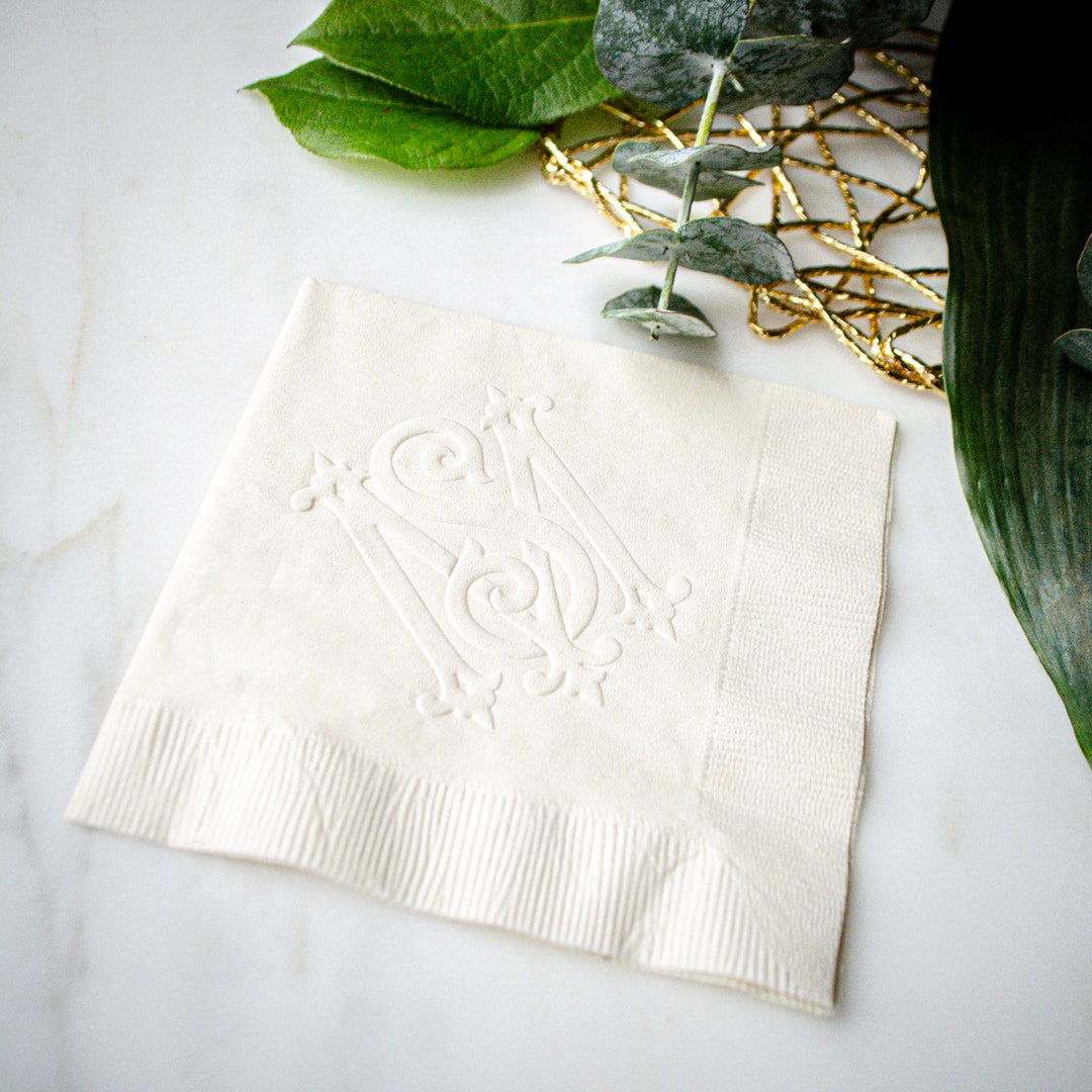 Embossed monogram cocktail napkins