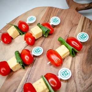 Custom Printed Plastic Food Picks, 4 Inch Wedding Appetizer Skewers, Monogrammed Cup Cake Toppers, Round Drink Garnish Sticks, Cocktail Hour