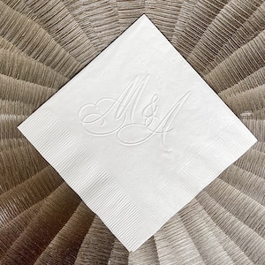 Embossed Initials Wedding Napkins, Custom 3 Ply Embossed Cocktail Napkin, Personalized Wedding Embossed Napkins, Embossed 3ply Party Napkins