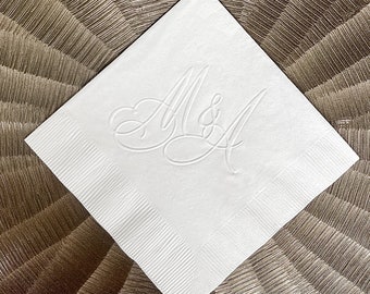 Embossed Initials Wedding Napkins, Custom 3 Ply Embossed Cocktail Napkin, Personalized Wedding Embossed Napkins, Embossed 3ply Party Napkins