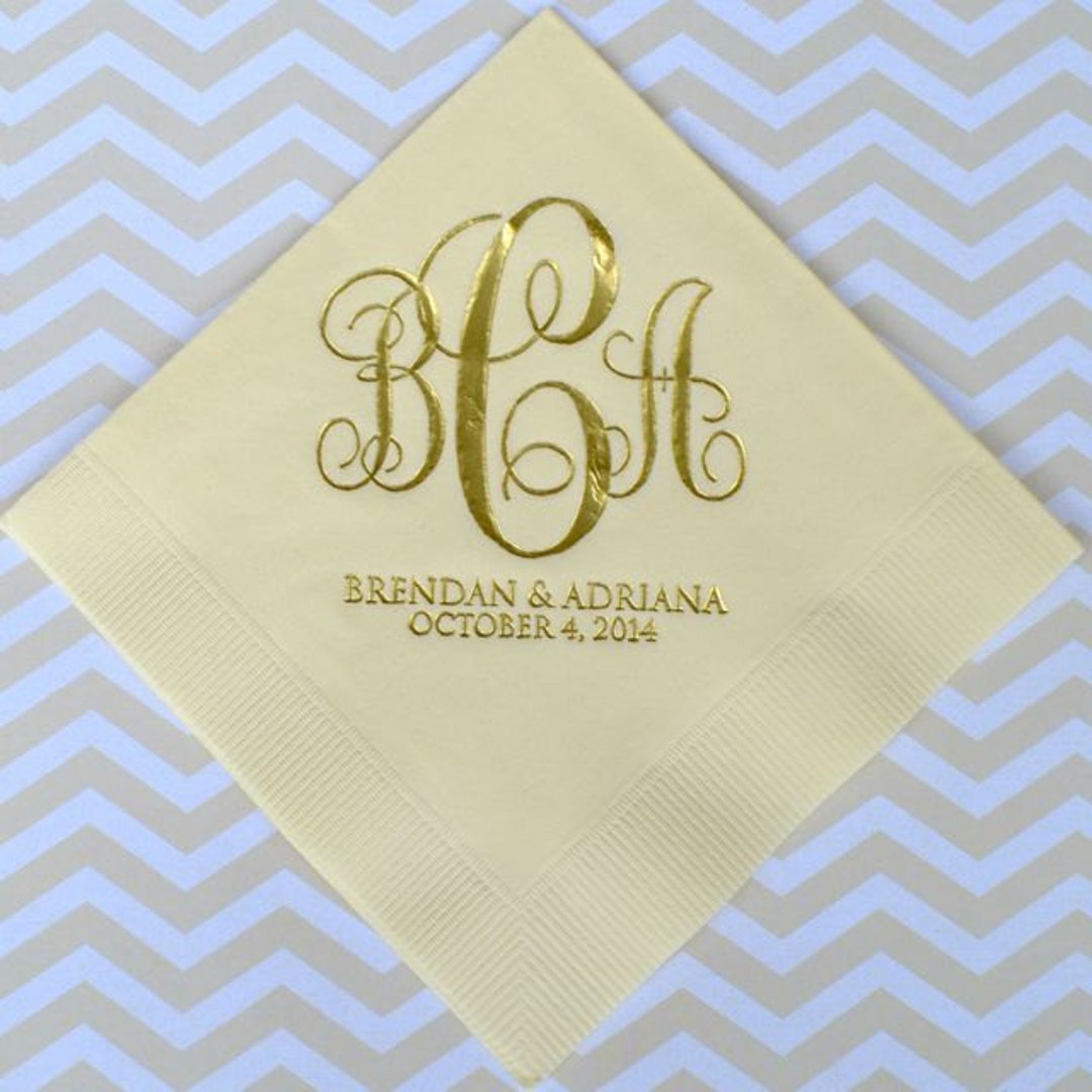 Custom Wedding Script Monogram Napkins, Peronalized Napkins, Beverage