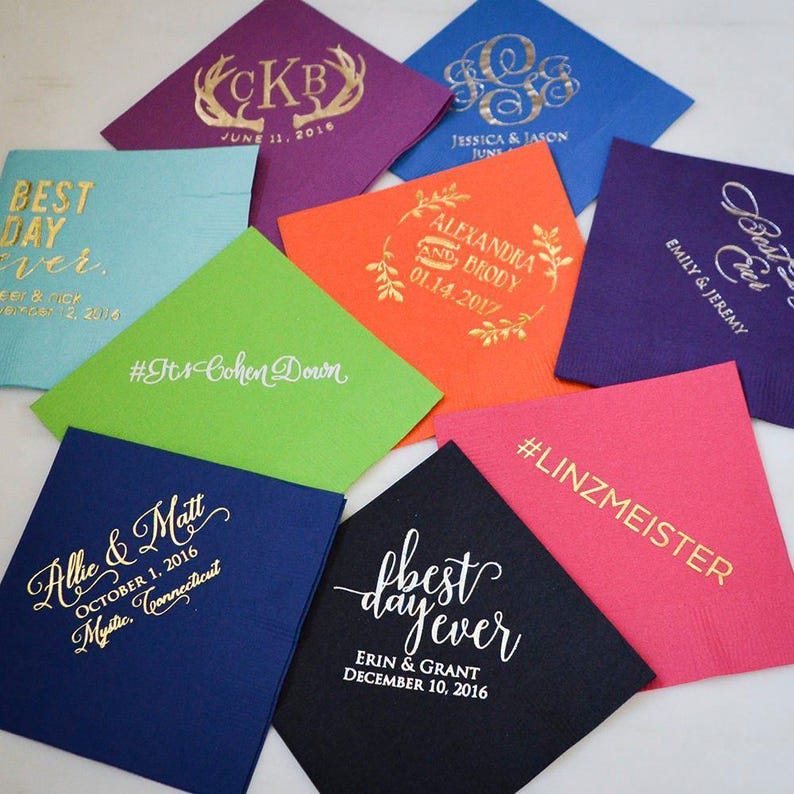 Interlocking Vintage Monogram Wedding Napkins, Custom Cocktail Napkins, Foil Printed Napkins, Personalized Napkins, Customized Party Napkins image 6