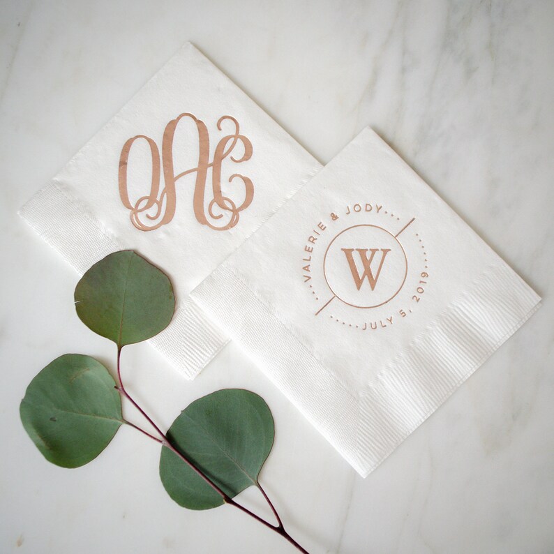 Custom Rose Gold Foil Printed Napkins Monogrammed Wedding Etsy