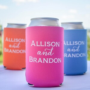 Customized Can Coolers, Wedding Can Coolers, Monogrammed Can Coolies, Personalized Wedding Favors, Printed Can Coolers, Neoprene Can Cooler
