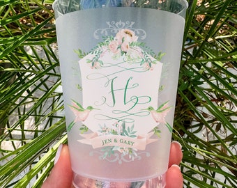 Full Color Hummingbird Crest Shatterproof Cups, Custom Full Color Event Cups, Hummingbird Frost Flex Cups, Full Color Watercolor Cup Favors