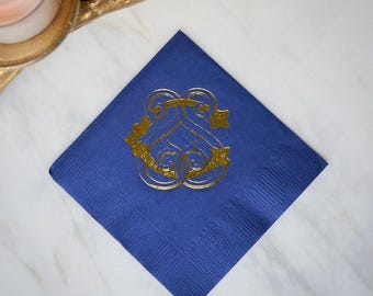 Gold Monogram Wedding Napkins, Personalized Napkins, Wedding Favors, Monogrammed Napkins, Cocktail Napkins, 3 Ply Napkins, Beverage Napkins