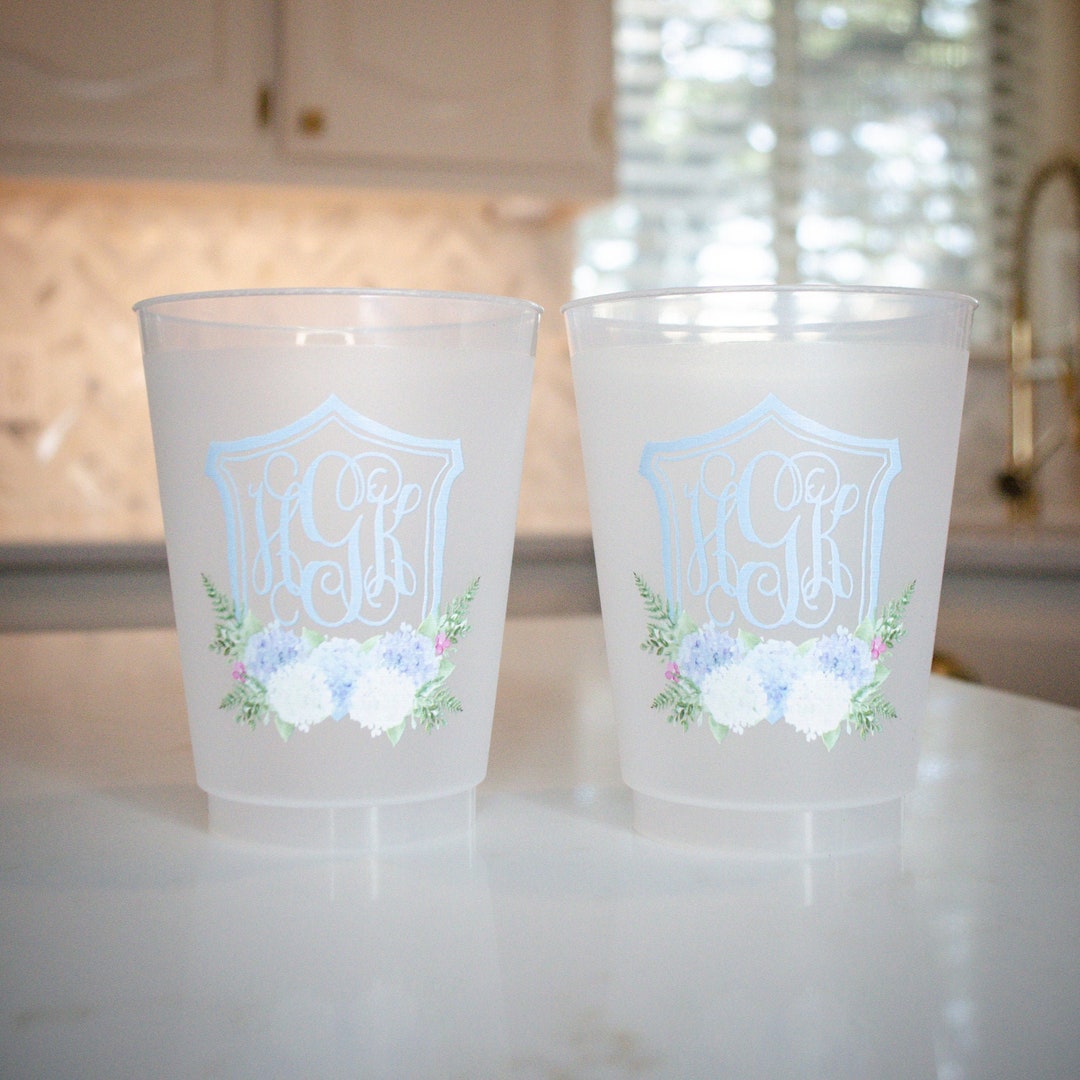 Monogram Frosted Wedding Cups, Modern Wedding Cups, Fancy Elegant