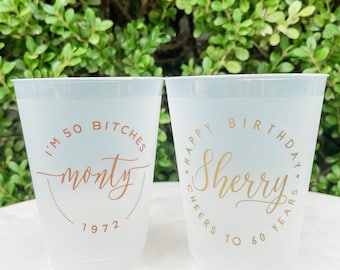 Circle Birthday Monogram Shatterproof Party Cups, Personalized Shatterproof Plastic Cups, Bday Frost Flex Party Favor Cup, Plastic Party Cup
