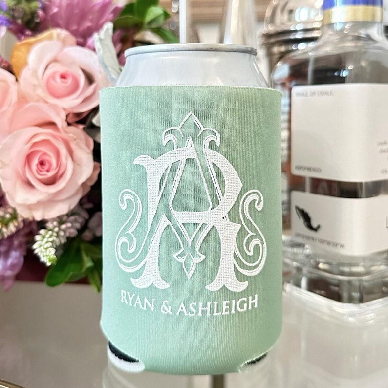 Coordinating Monogrammed Event Can Coolers, Neoprene Can Cooler, Personalized Slim and Regular Wedding Coolies, Personalized Wedding Coolies image 6