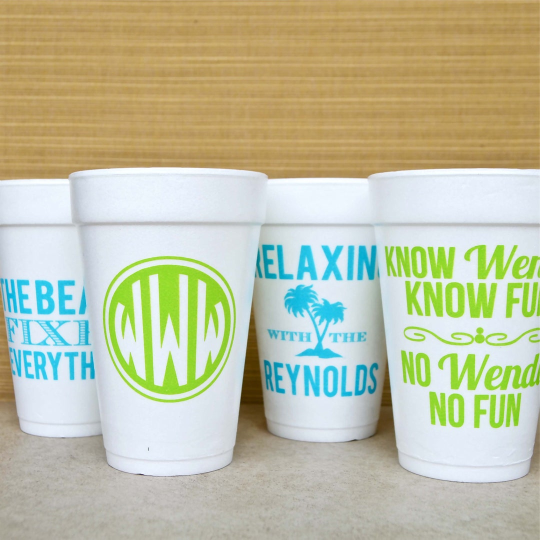 Personalized Styrofoam Party Cups, Monogrammed Foam Cups, Customizable