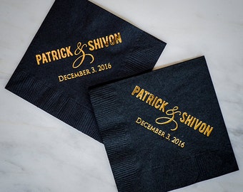 Gold Foil Ampersand Napkins, Personalized Couple's Name Napkins, Custom Wedding Name Napkins, Couple's Name Party Napkins