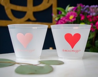 Personalized Clear Frost-Flex Party Cups, Heart Shatterproof Cup, Frosted Plastic, Wedding, Engagement Party, Rehearsal Dinner, Event, Favor