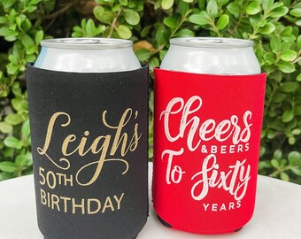 Birthday Party Can Cooler Favors, Collapsible Can Cooler, Custom Bottle Hugger, Personalized Birthday Party Favor, Printed Bday Can Coolers