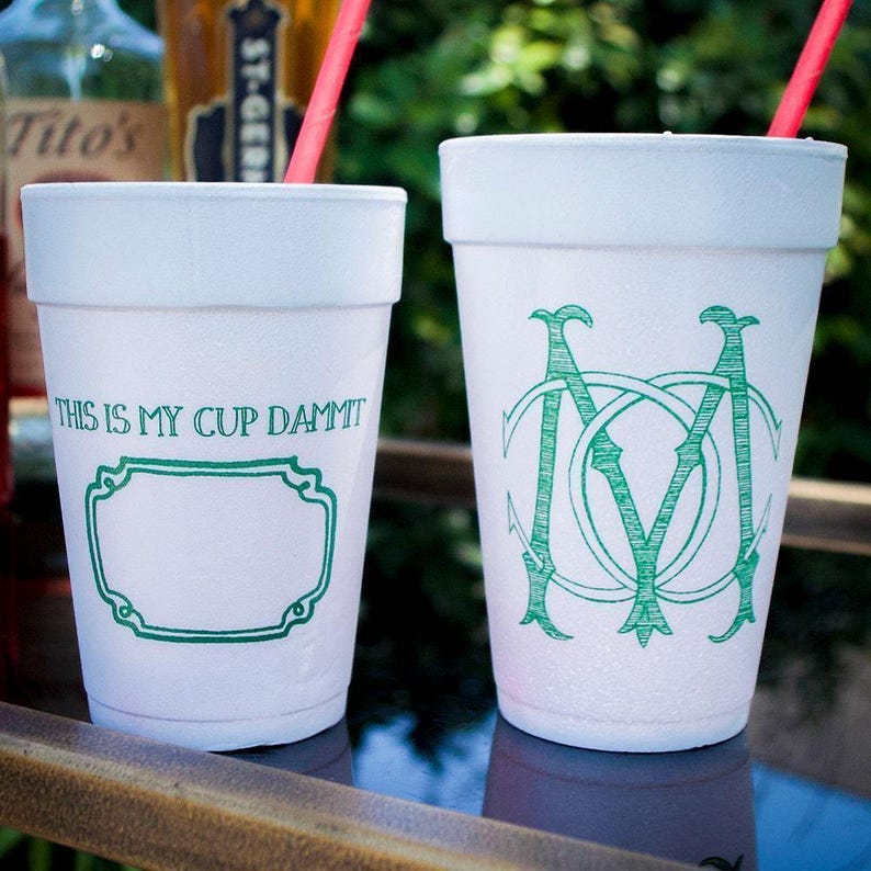 Personalized Duogram Styrofoam Cups, Monogrammed Wedding Cups, Customizable Foam Cups, Personalized Party Favors, Pool Party Cups image 9