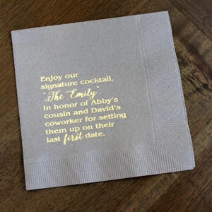 Personalized Signature Cocktail Napkin, Custom Bar Napkins, Wedding Napkins, Foil Print Napkins, Wedding Napkins, Beverage Napkins image 1