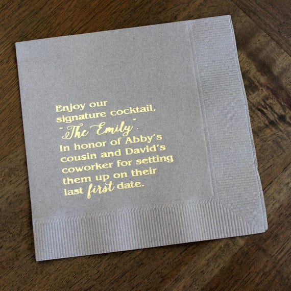 Personalized Signature Cocktail Napkin, Custom Bar Napkins, Wedding Napkins, Foil Print Napkins, Wedding Napkins, Beverage Napkins