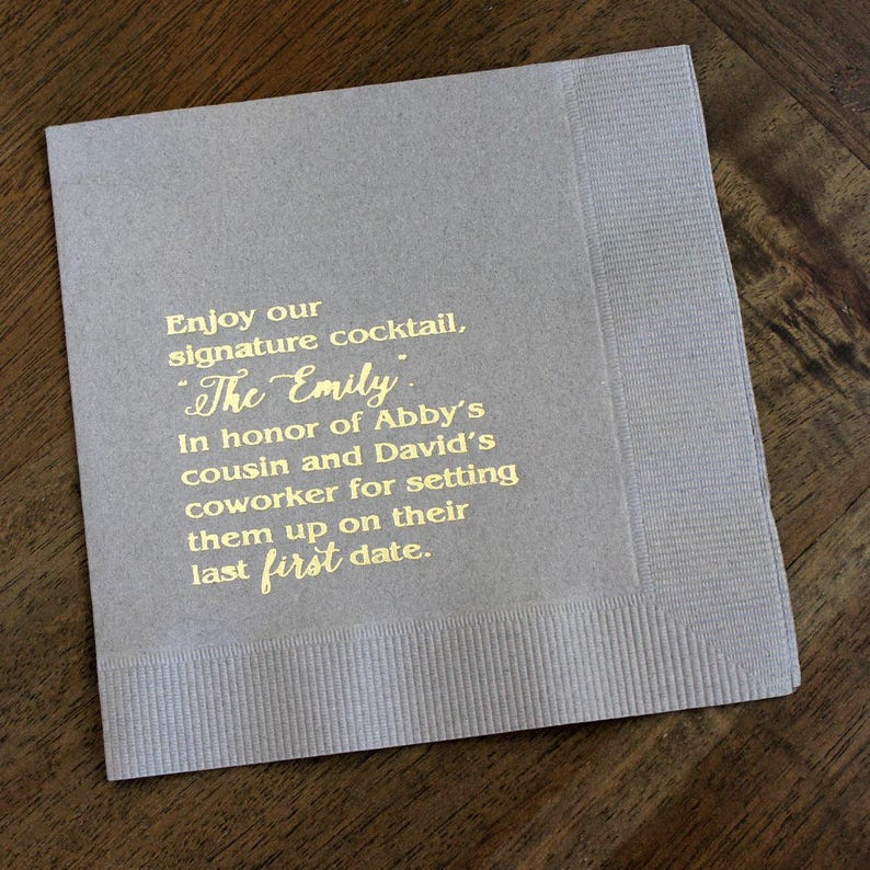 Personalized Signature Cocktail Napkin, Custom Bar Napkins, Wedding Napkins, Foil Print Napkins, Wedding Napkins, Beverage Napkins image 1