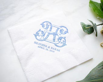 Wedding Logo Napkins, Interlocking Monogram Custom Cocktail Napkins, Foil Printed Napkins, Personalized Napkins, Customized Party Napkins
