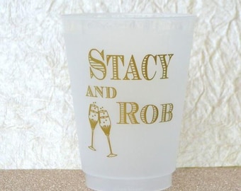 Personalized Champagne Clinking Shatterproof Cups, Monogrammed Party Cups, Wedding Cups, Custom Frost Flex Cups, Favors