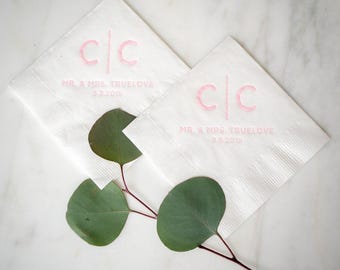 Pink Initial Bridal Shower Napkins, Custom Cocktail Napkins, Monogrammed 3 Ply Napkins, Bridal Luncheon, Wedding Shower Decor, Cake Table