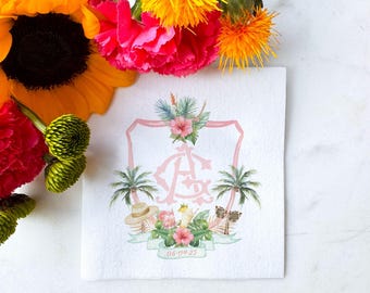 Full Color Topical Crest Linen-Like Napkins, Custom Monogrammed Linun Cocktail Napkins, Personalized Wedding Napkin, Full color Party Napkin