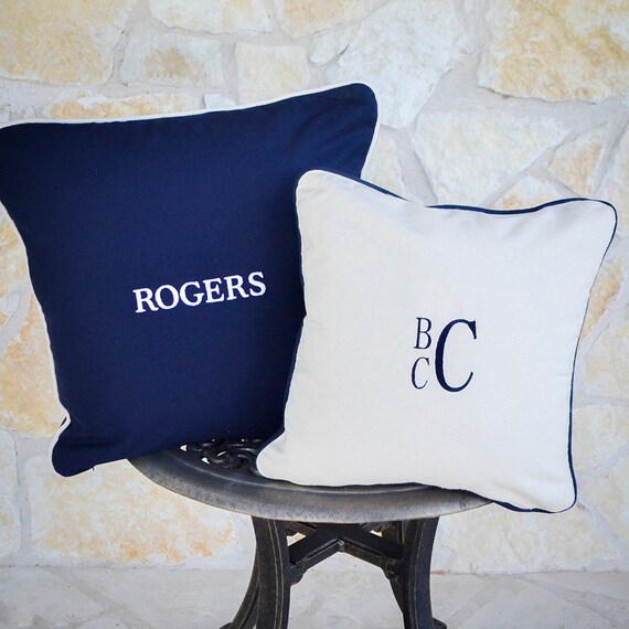 Monogrammed Canvas Throw Pillows Custom Embroidered Accent Etsy