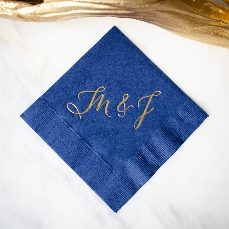 Script Initials Engagement Party Napkins Gold Foil Wedding Etsy