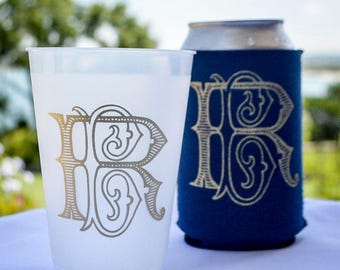 Interlocking Monogram Cups, Custom Logo Shatterproof Cups, Custom Frost Flex Cups, Wedding Cups, Plastic Party Cups, Wedding Favors