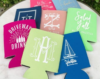 Custom Colorful Event Can Coolers, Monogrammed Can Coolers, Colorful Wedding Favors, Neoprene Can Coolers, Custom Coolie, Custom Can Coolers