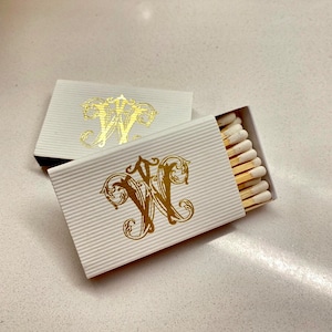 Gold Foil Stamped Wedding Matches, Personalized Matchbox Favors, Custom Monogram Matchbox, Sparkler Send Off Matches, Wedding Day Favors
