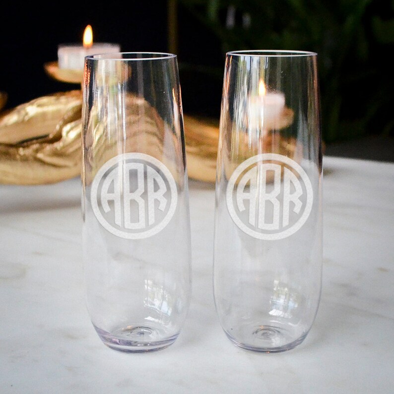 Monogrammed Tritan Stemless Wine Glasses Personalized Acrylic Etsy
