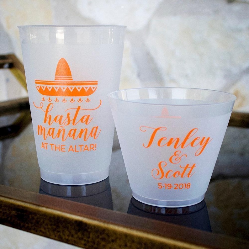Custom Wedding Reception Bar Frosted Cups, Personalized Shatterproof Cups, Modern Wedding Decor, Signature Cocktails, Engagement Party image 9
