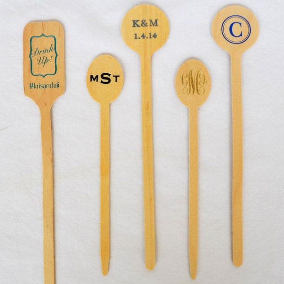 Custom Wooden Stir Sticks Wedding Drink Stirrers Swizzle