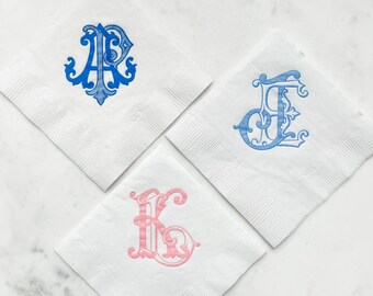 Custom Interlocking Vintage Monogram Wedding Napkins, Custom Cocktail Napkins, Foil Printed Napkins, Personalized Napkin, Customized Napkins