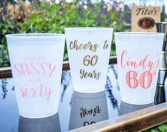 60th Birthday Party Cups, Birthday Shatterproof Cups, Cheers to 60 Years, Personalized Party Cups, Plastic Party Cups, Frost Flex Cups