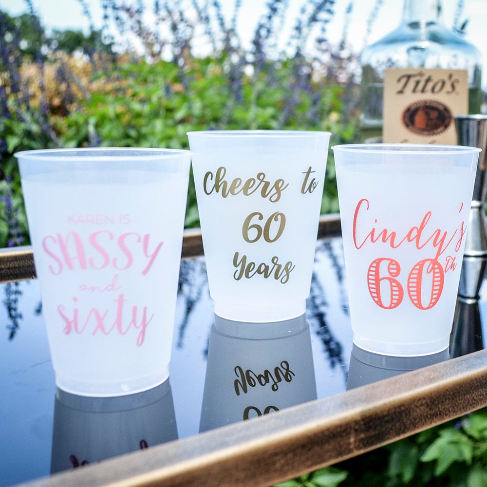 60th Birthday Party Cups Birthday Shatterproof Cups Cheers Etsy