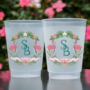 Watercolor Flamingo Full Color Shatterproof Cups, Custom Watercolor Full Color Cups, Wedding Monogram Frost Flex Cups, Full Color Frost Flex