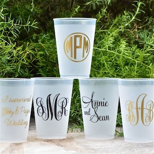 Frost-Flex Personalized Party Cups, Black & Gold Shatterproof Custom Cups, Personalized Monogrammed Cup, Frosted Plastic Wedding Cups