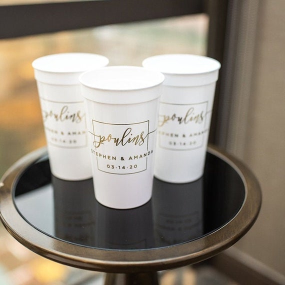 Custom Engagement Party Cups, Personalized Clear Plastic Cups