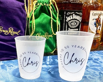 Cheers to 50 Years Birthday Party Cups, Custom Shatterproof Plastic Cups, Frosted Plastic Cups, Bday Party Favor Cups, Plastic Party Cups
