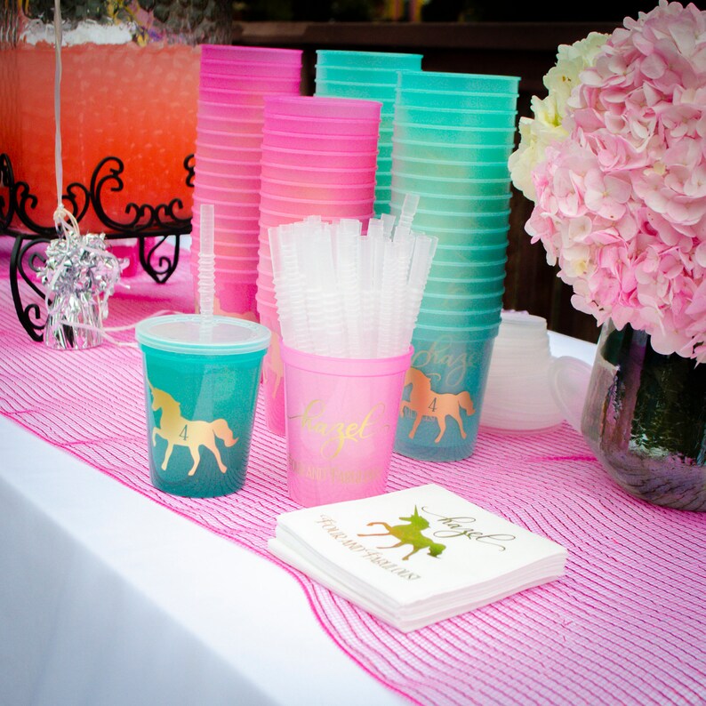 Unicorn Birthday Party Color Changing Cups, Plastic Stadium Mood Cups, Girls Birthday Party Favors, Kids Party Cups, Personalized Cups image 1