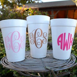 Custom Monogram Styrofoam Cups, Party Foam Cups,  Personalized Initials Foam Cup, Poolside Styro, Beach Party Cups
