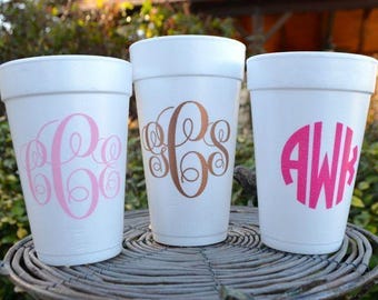 Custom Monogram Styrofoam Cups, Party Foam Cups,  Personalized Initials Foam Cup, Poolside Styro, Beach Party Cups
